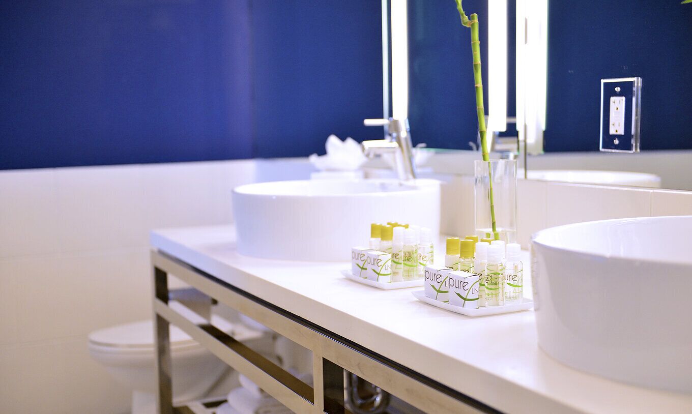 combined shower/bathtub, designer toiletries, hair dryer, towels