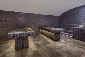 Couples treatment rooms, sauna, spa tub, steam room, Turkish bath