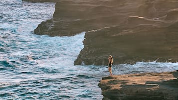 On the beach, beach towels, snorkeling, surfing