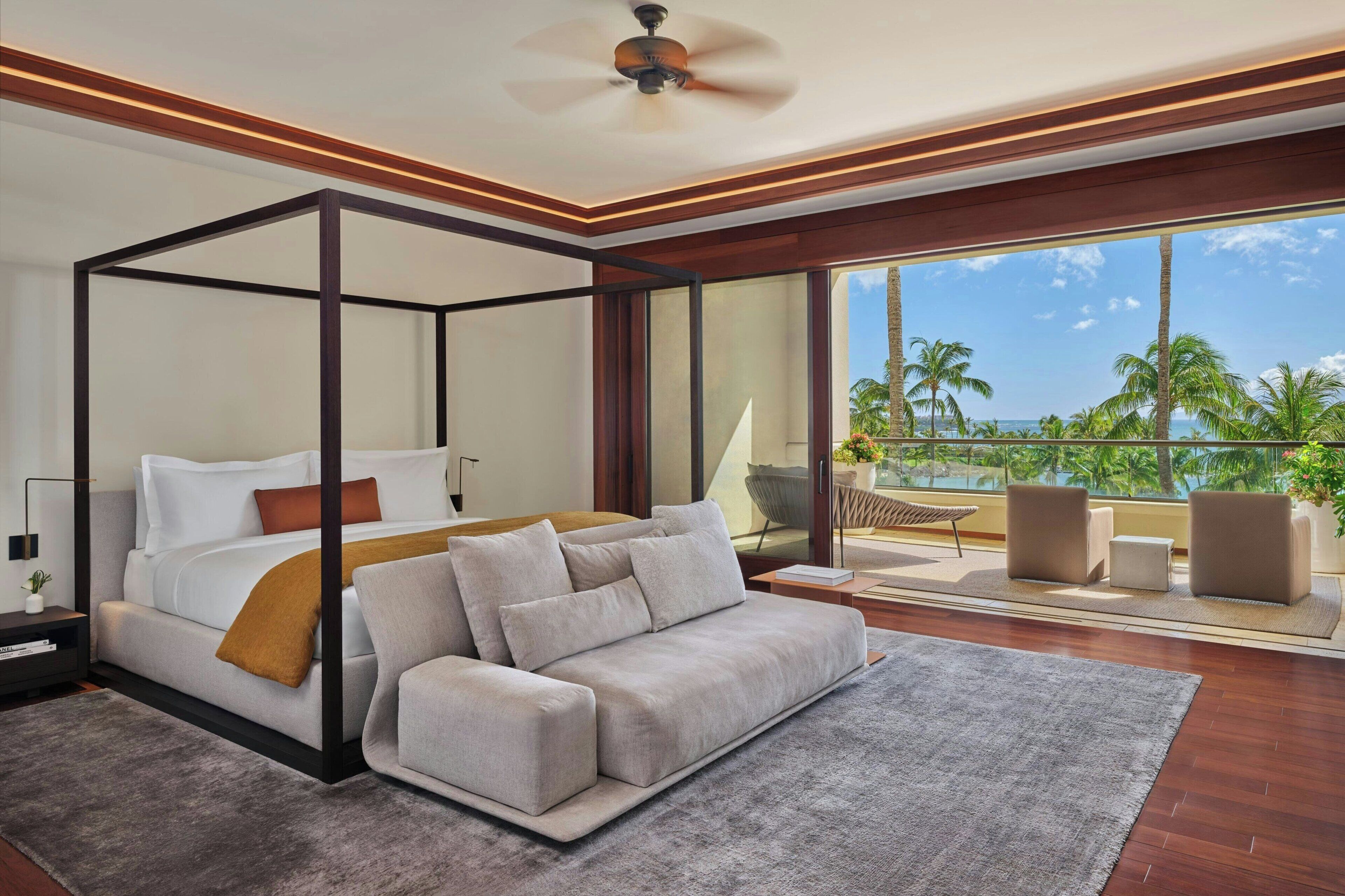 Camera, letti multipli, vista oceano | Biancheria da letto di alta qualità, cassaforte in camera, una scrivania