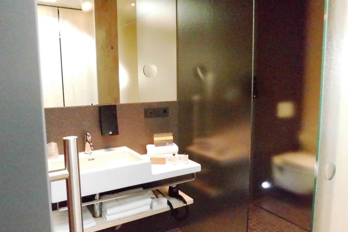 suite | bathroom | rainfall showerhead, free toiletries, hair dryer, heated floors