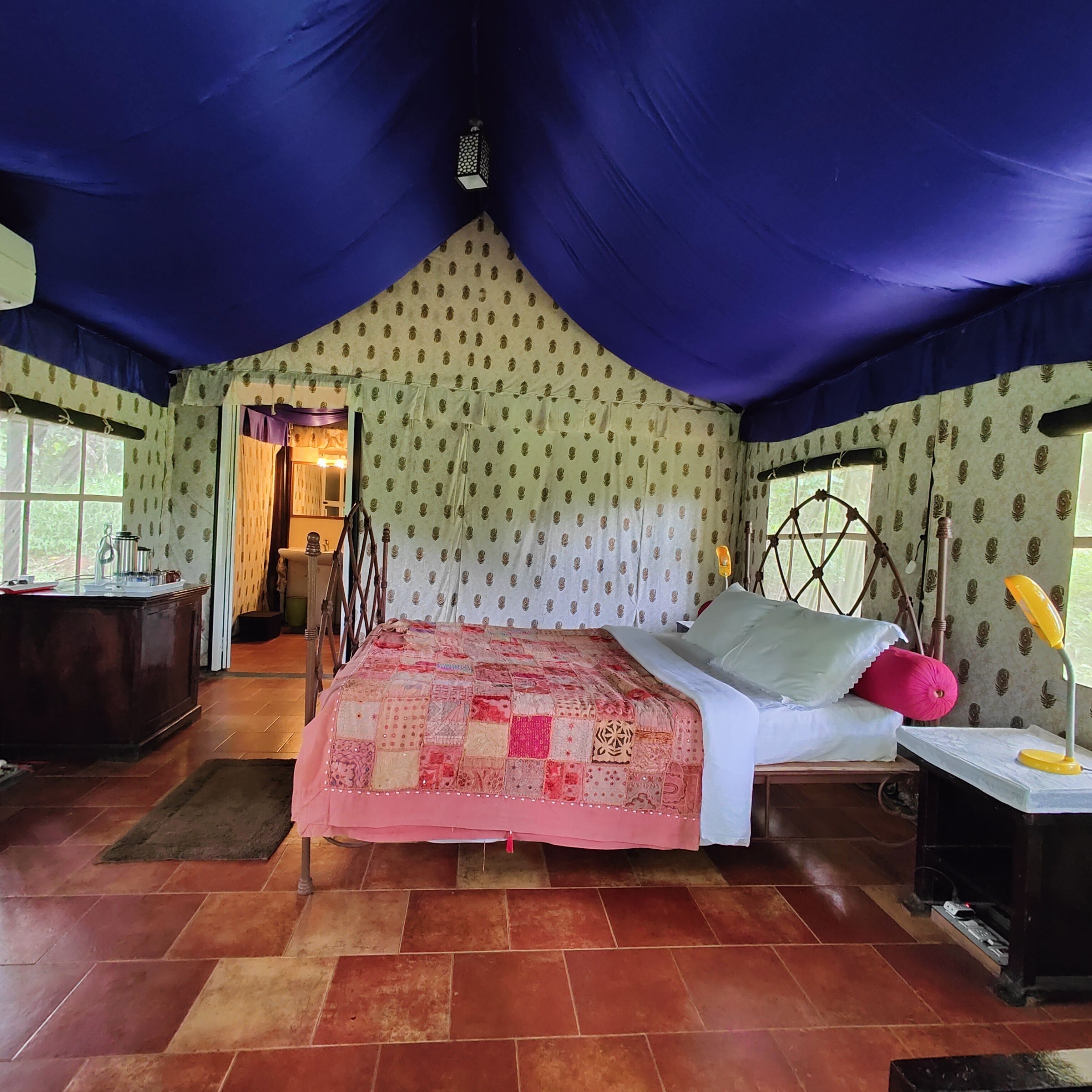 luxury tent | 1 bedroom, premium bedding, desk, soundproofing
