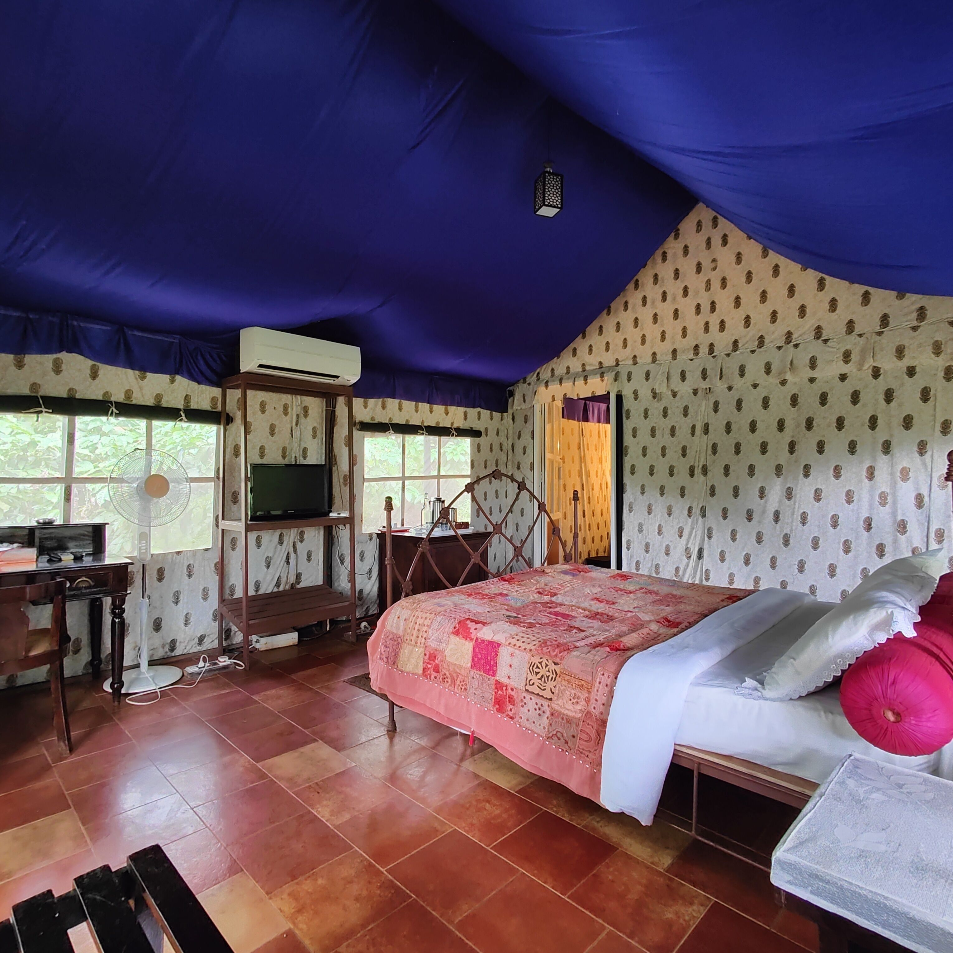 luxury tent | 1 bedroom, premium bedding, desk, soundproofing