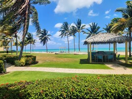 On the beach, white sand, free beach shuttle, free beach cabanas