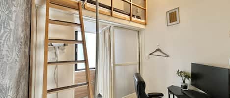 Desk, blackout curtains, iron/ironing board, free WiFi