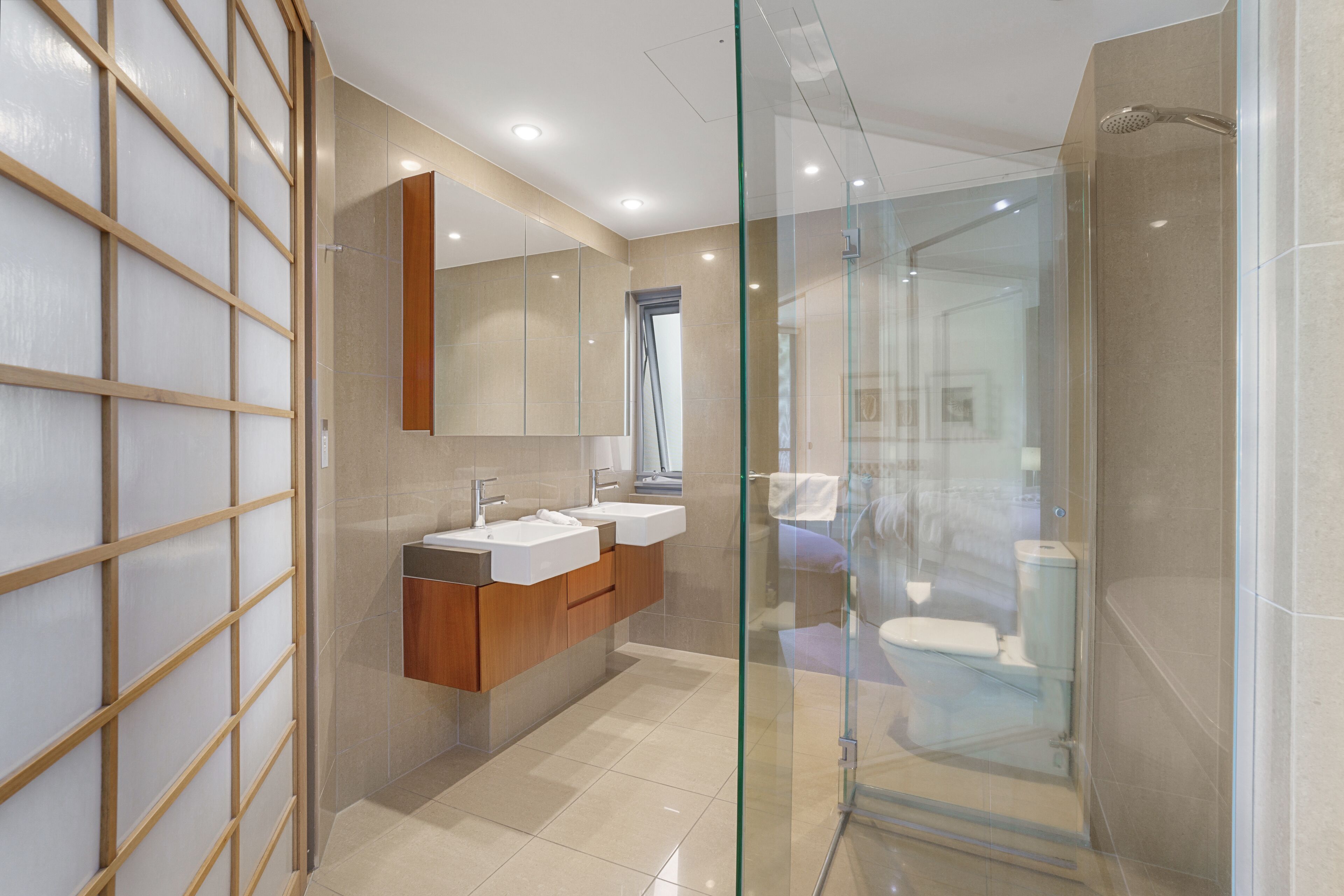 three bedroom deluxe | bathroom | separate bathtub and shower, deep-soaking bathtub, hair dryer, towels