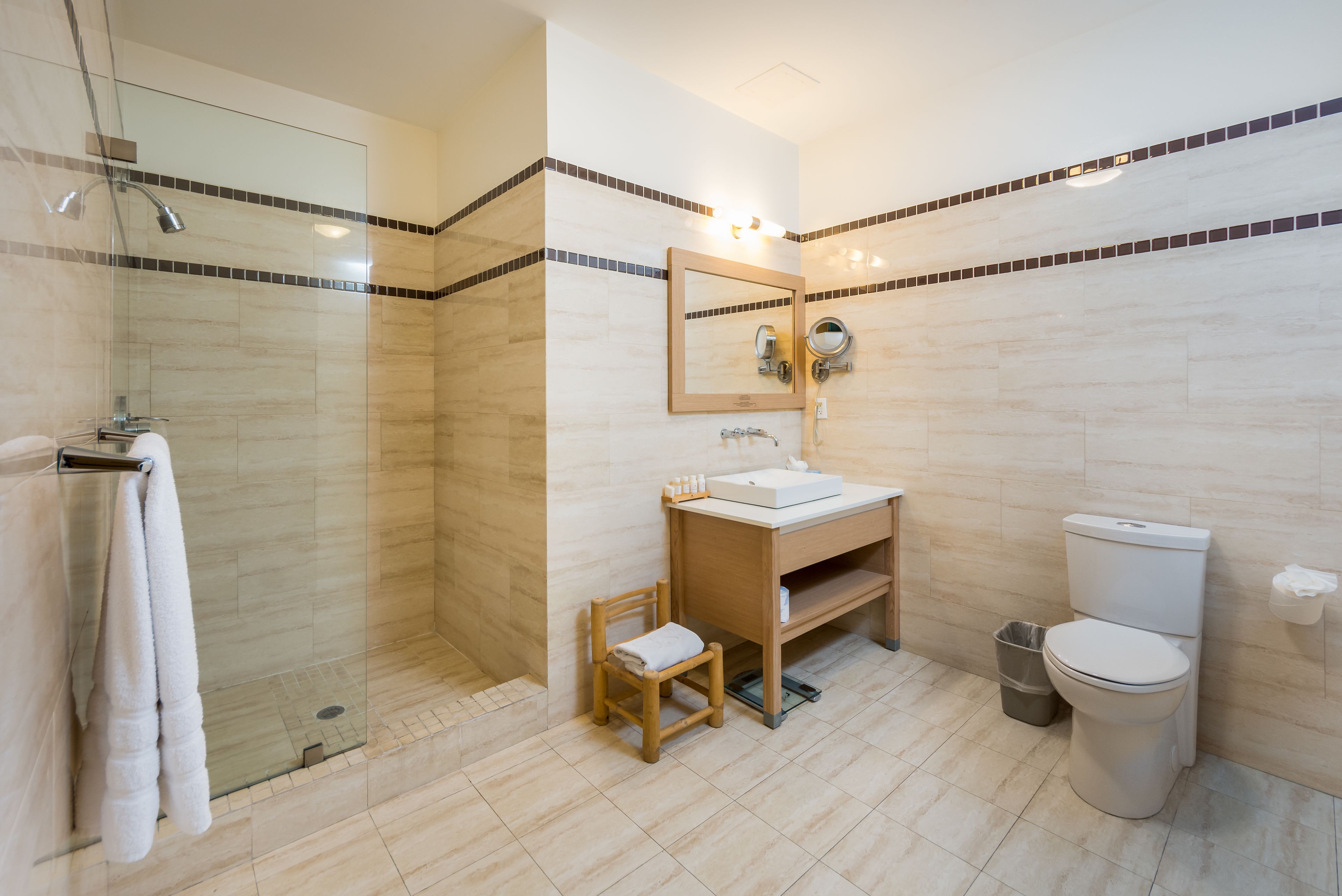 shower, free toiletries, hair dryer, bathrobes