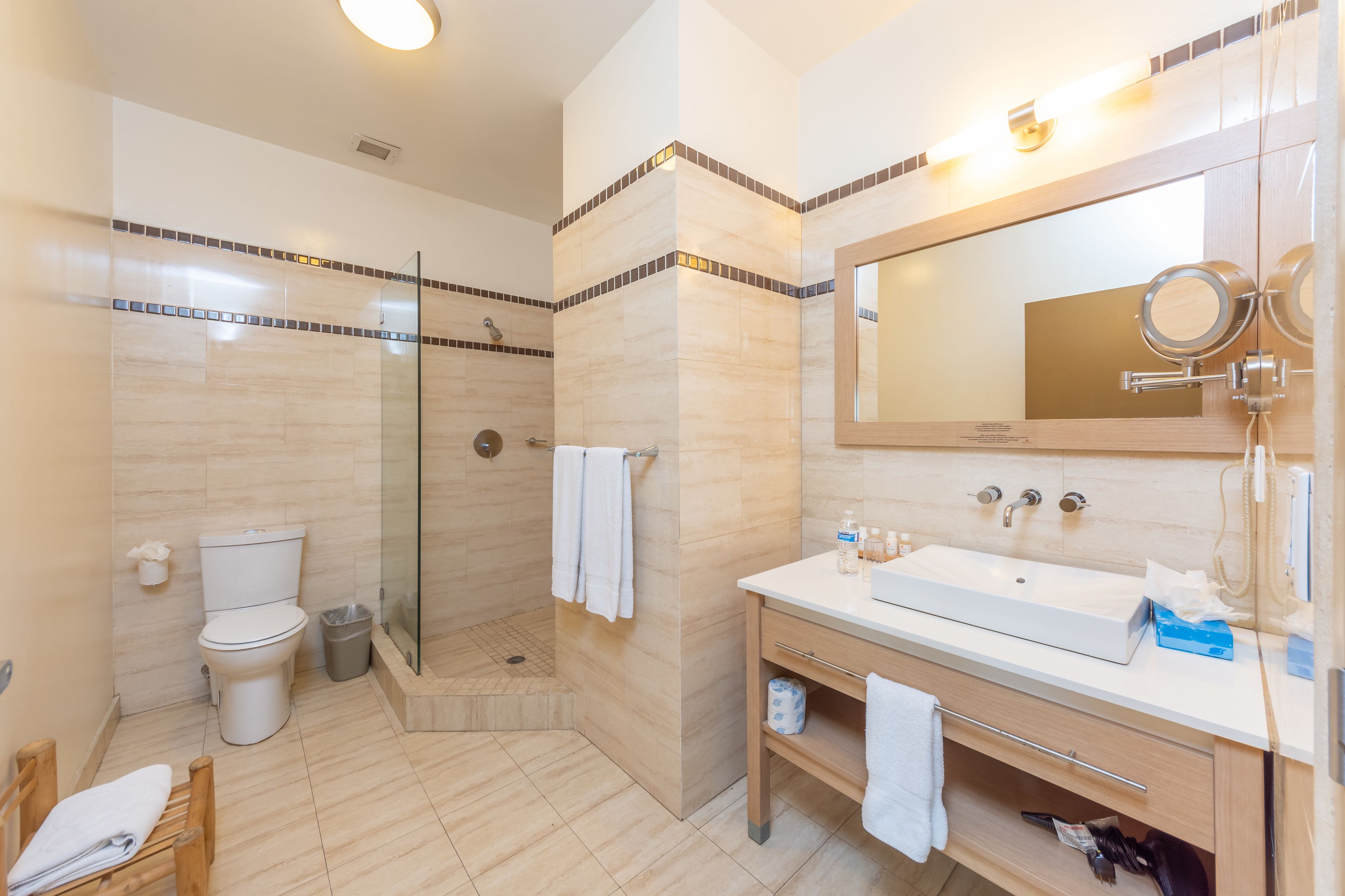 shower, free toiletries, hair dryer, bathrobes