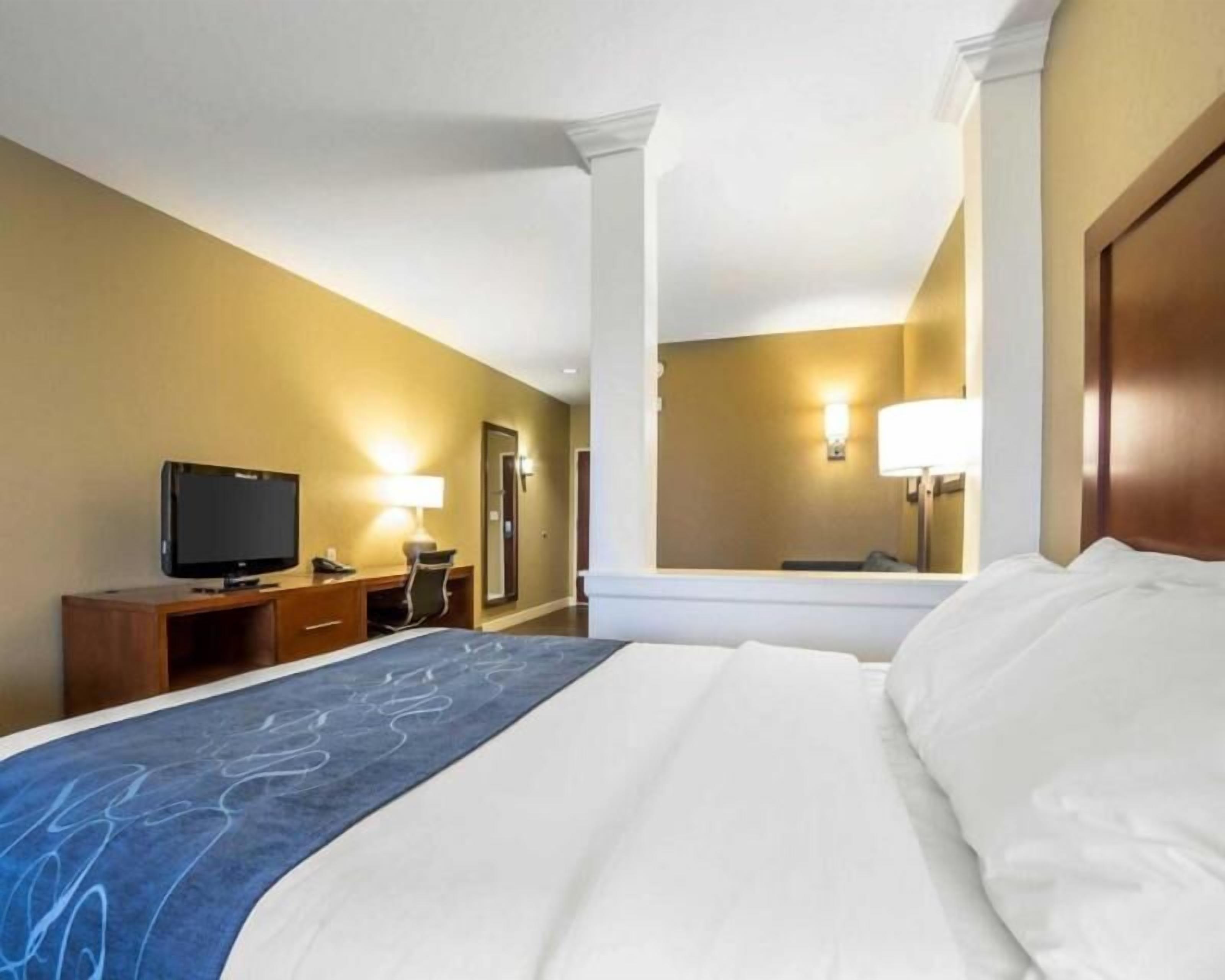 Pillow-top beds, desk, blackout curtains, iron/ironing board