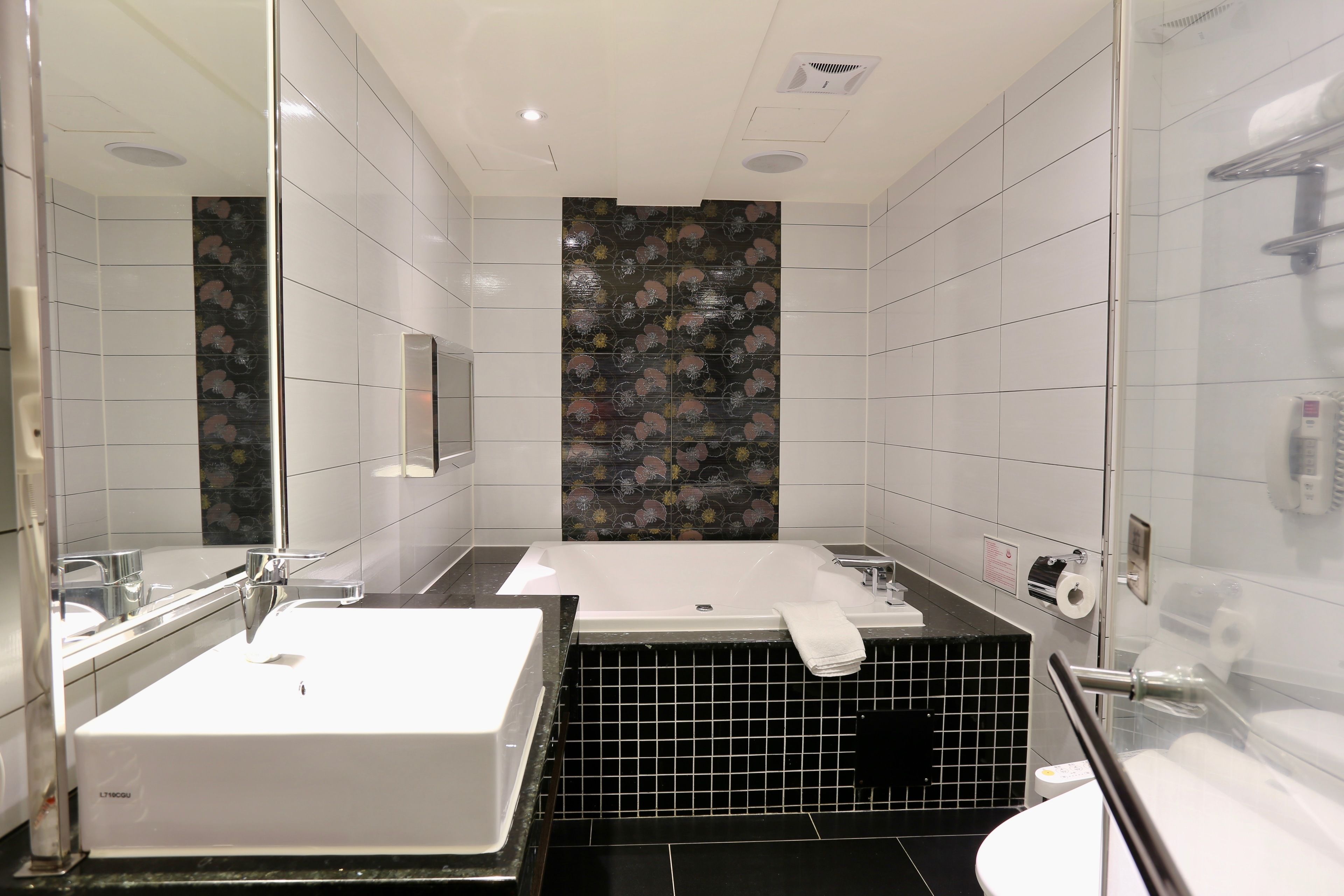 economy double room, no windows | bathroom | combined shower/bathtub, jetted bath, rainfall showerhead