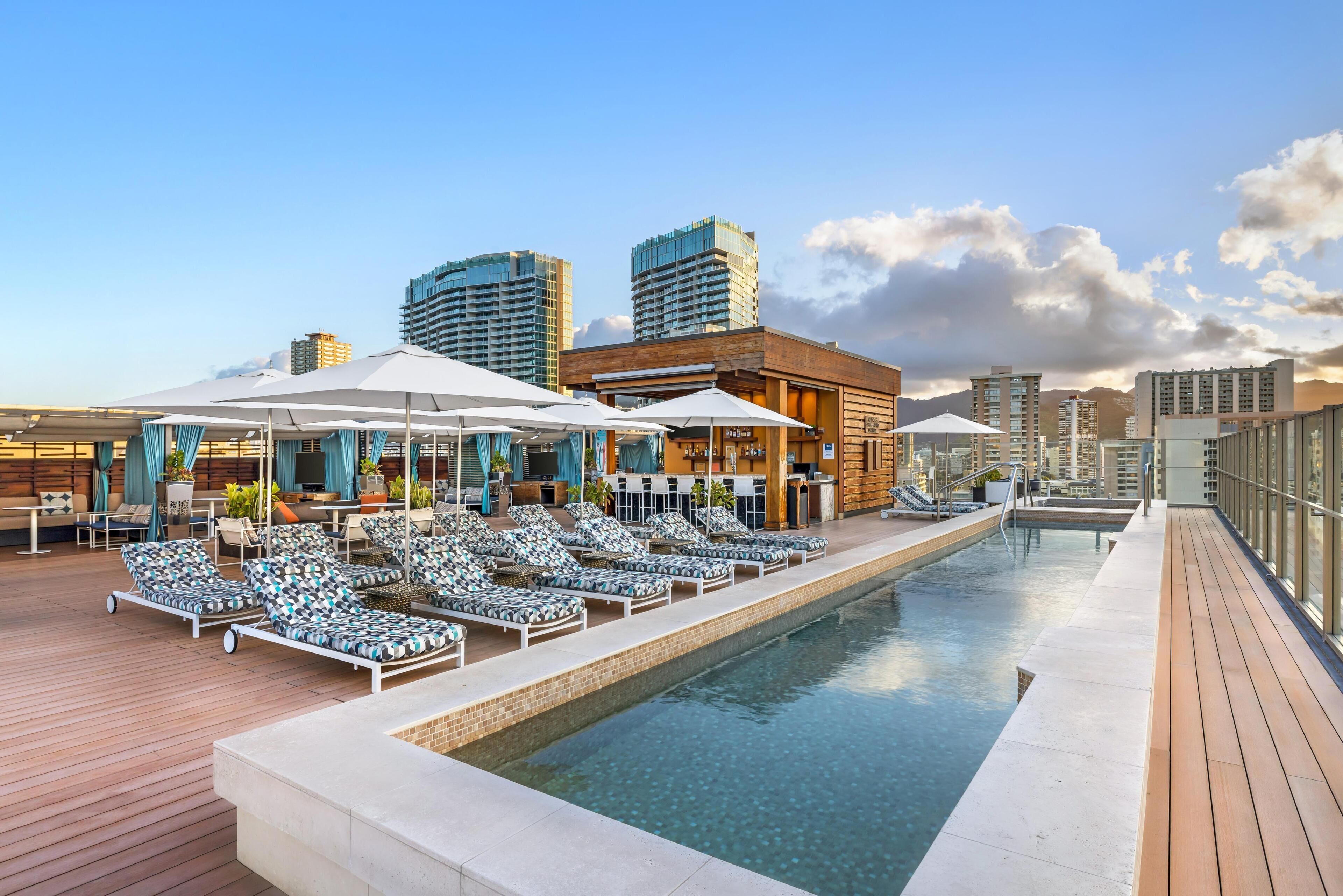 Outdoor pool, sun loungers