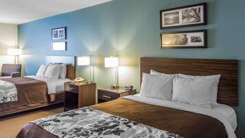 Pillow-top beds, desk, blackout curtains, iron/ironing board