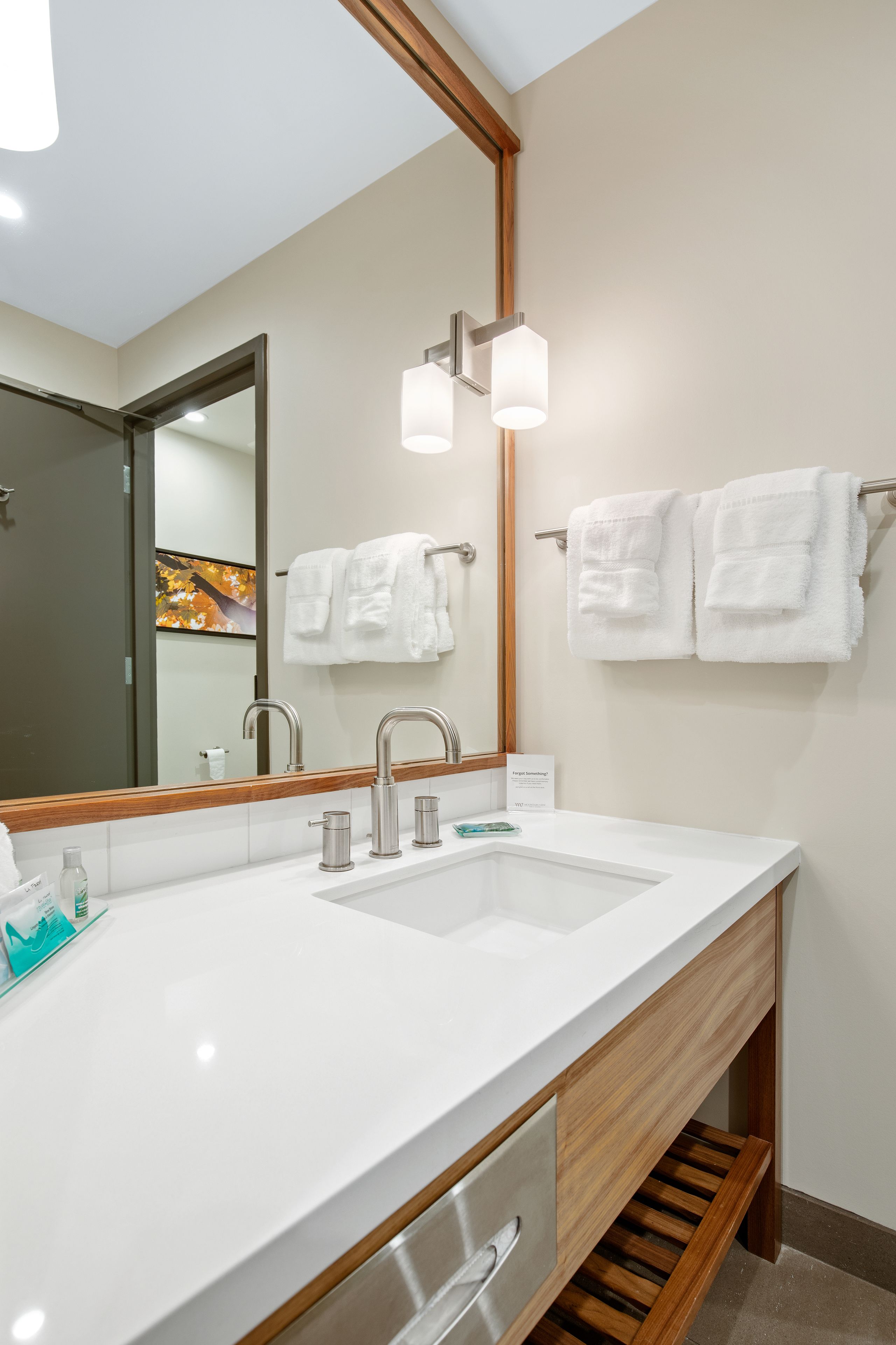 combined shower/bathtub, free toiletries, hair dryer, towels