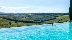 A pool with a view of a vineyard and hills. - Residenza d'Epoca Palazzo Buonaccorsi (San Gimignano)