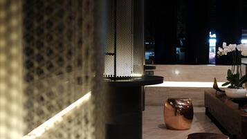 Shower, free toiletries, hair dryer, slippers