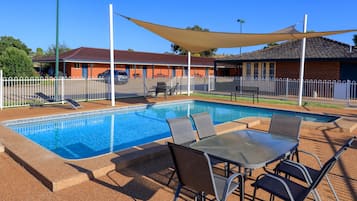 Outdoor pool, sun loungers