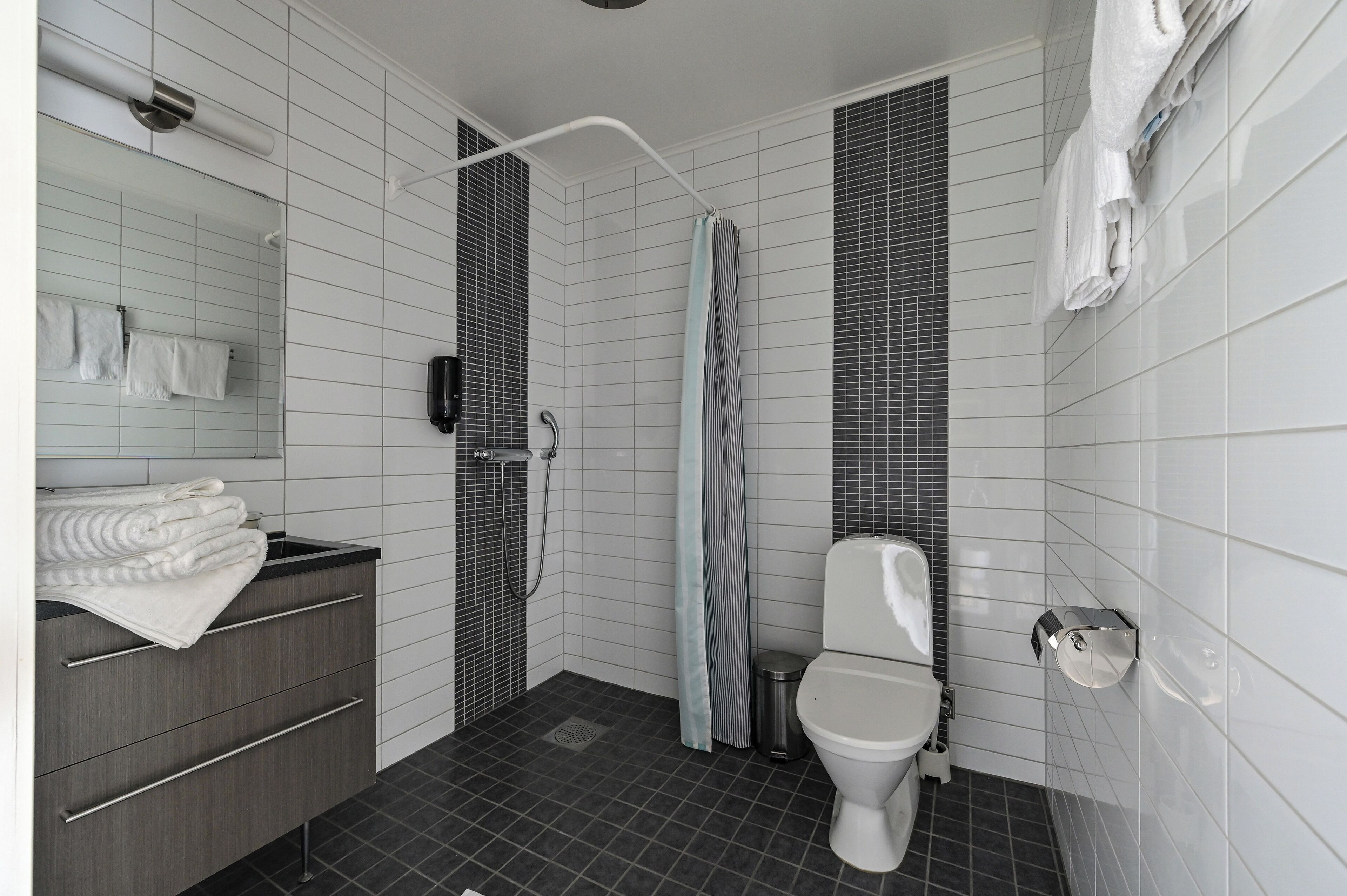 apartment | bathroom | shower, hair dryer, towels