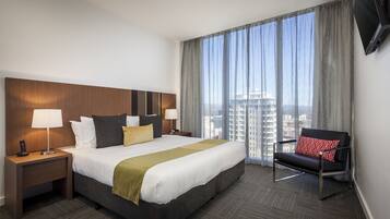 In-room safe, desk, laptop workspace, blackout drapes