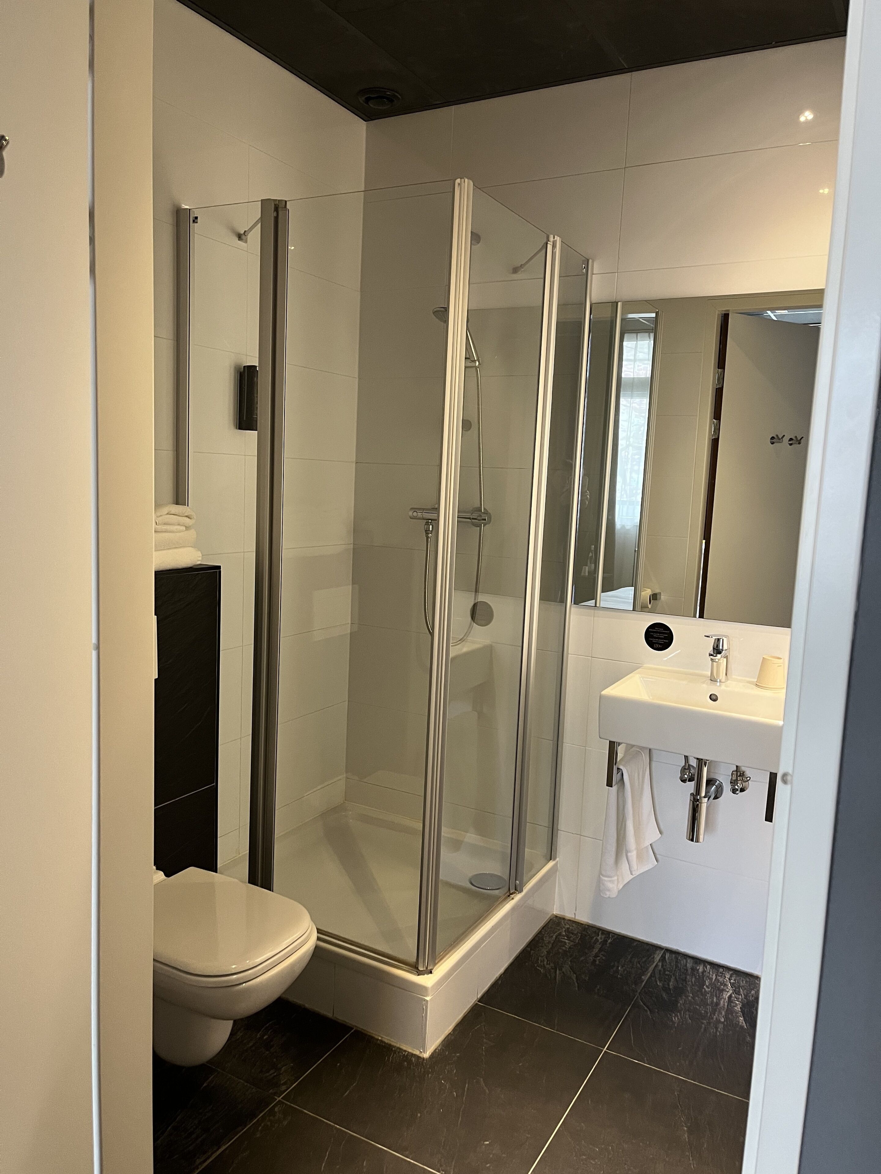 shower, free toiletries, hair dryer, towels