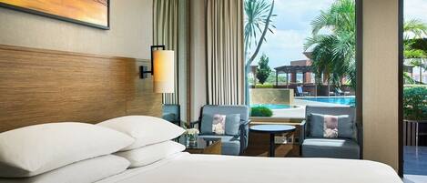 Room, 1 King Bed, Terrace, Pool View | Minibar, in-room safe, desk, iron/ironing board