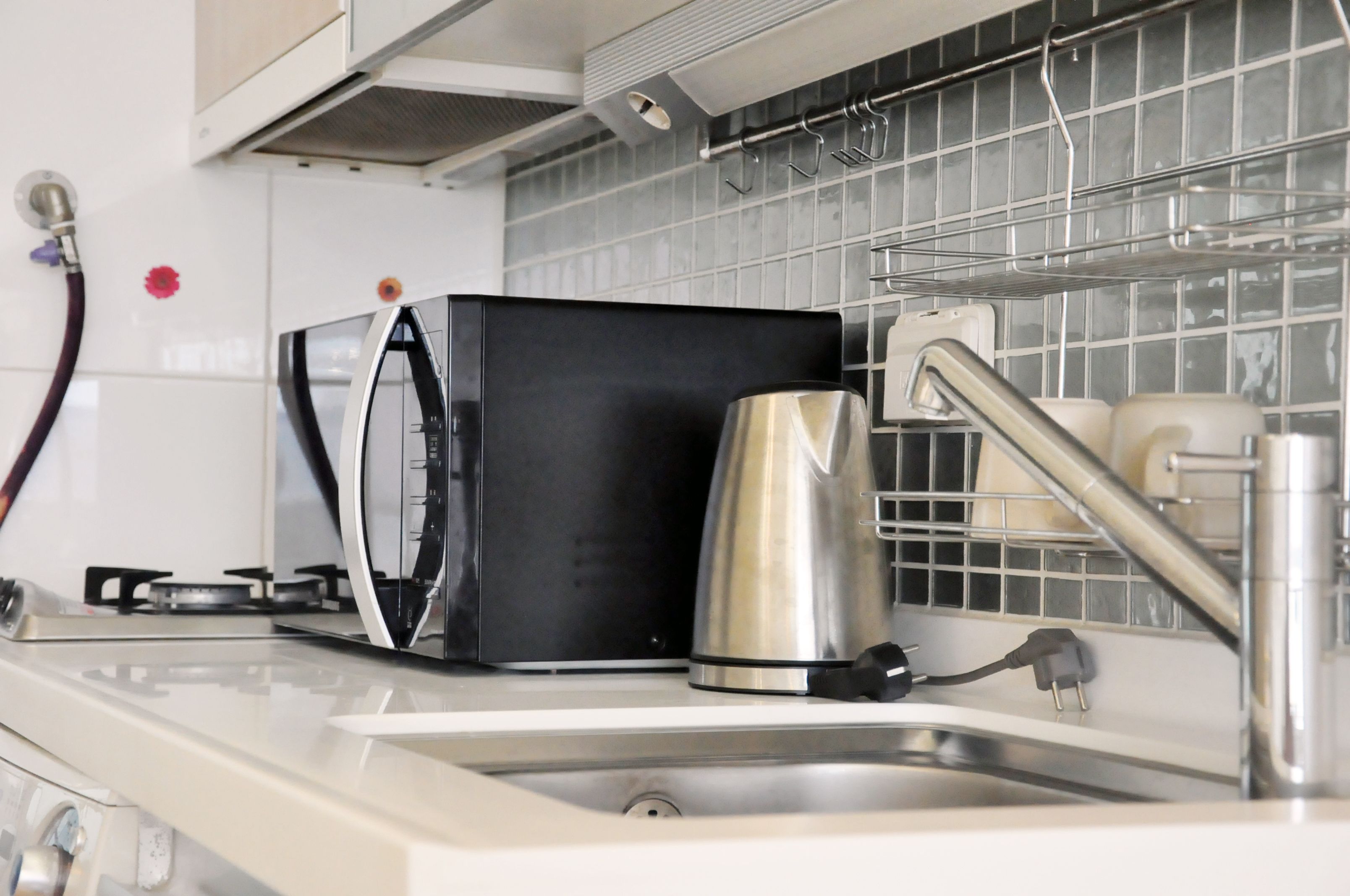 full-sized fridge, microwave