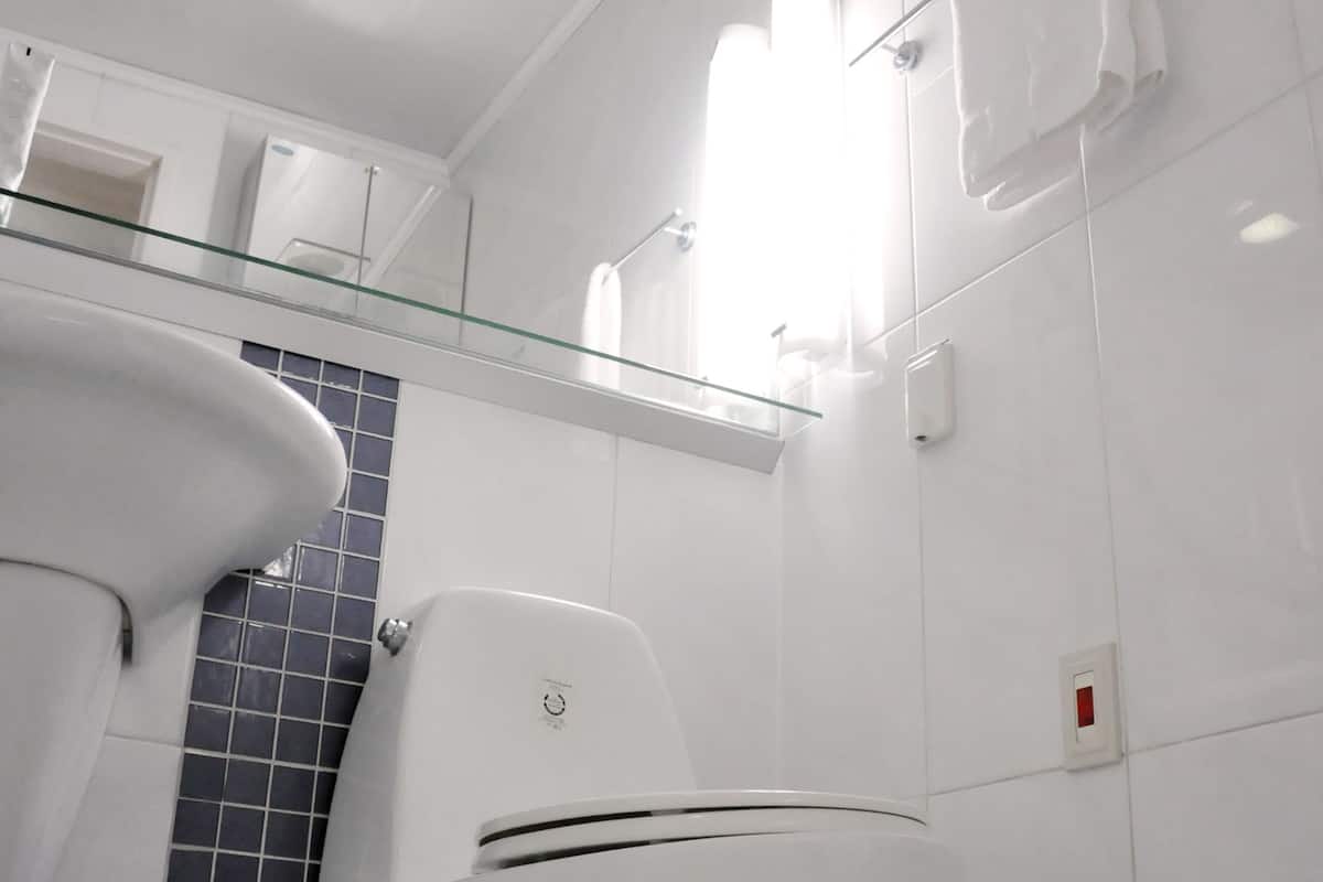 shower, rainfall showerhead, free toiletries, hair dryer