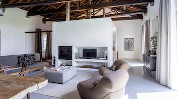 Loft de diseño | Zona de estar | Una televisión LCD, una chimenea