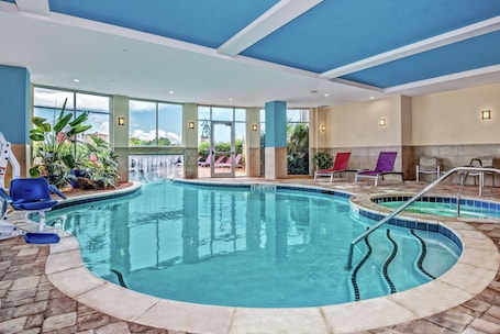 Indoor pool, outdoor pool, open 9:00 AM to 10:00 PM, pool umbrellas