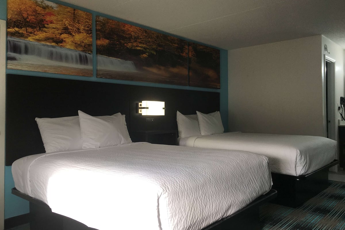Room, 2 Queen Beds, Non Smoking (Second Floor) | Desk, laptop workspace, blackout drapes, iron/ironing board