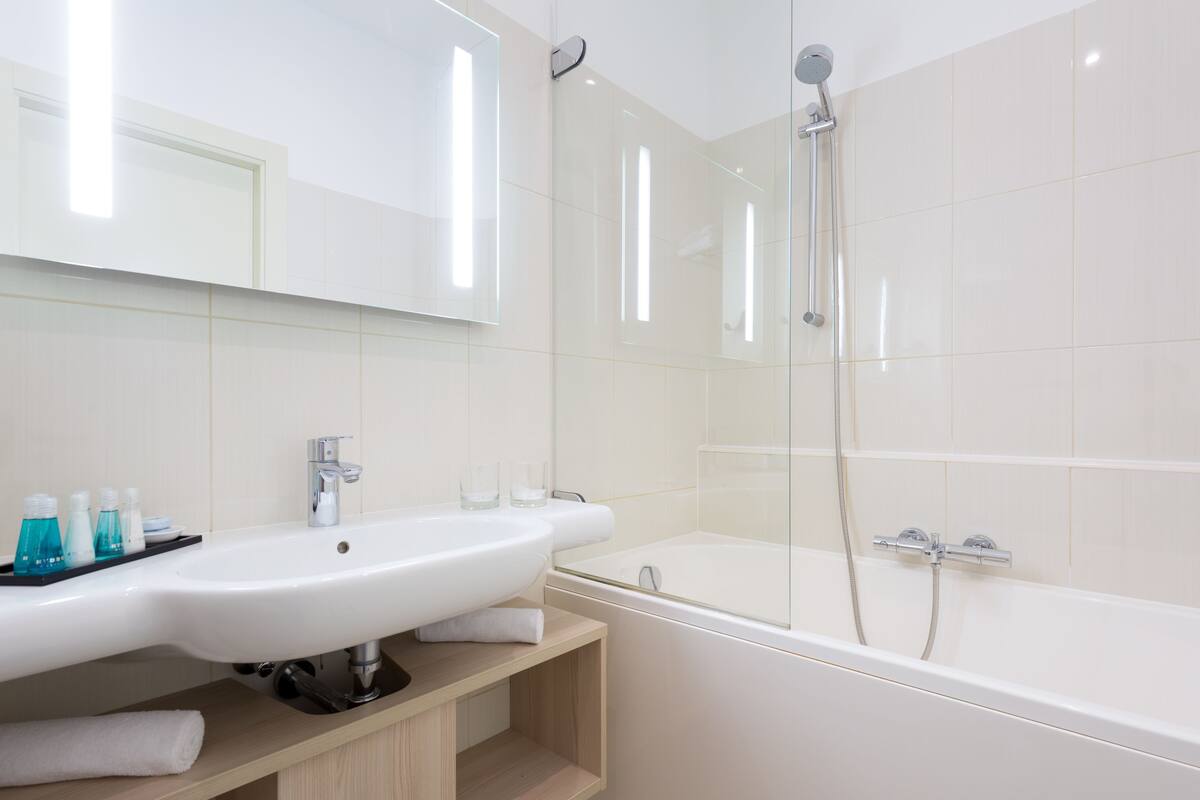 free toiletries, hair dryer, towels, soap