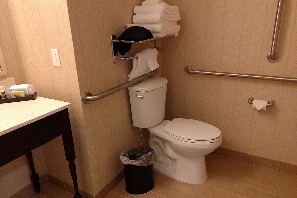combined shower/bathtub, free toiletries, hair dryer, towels