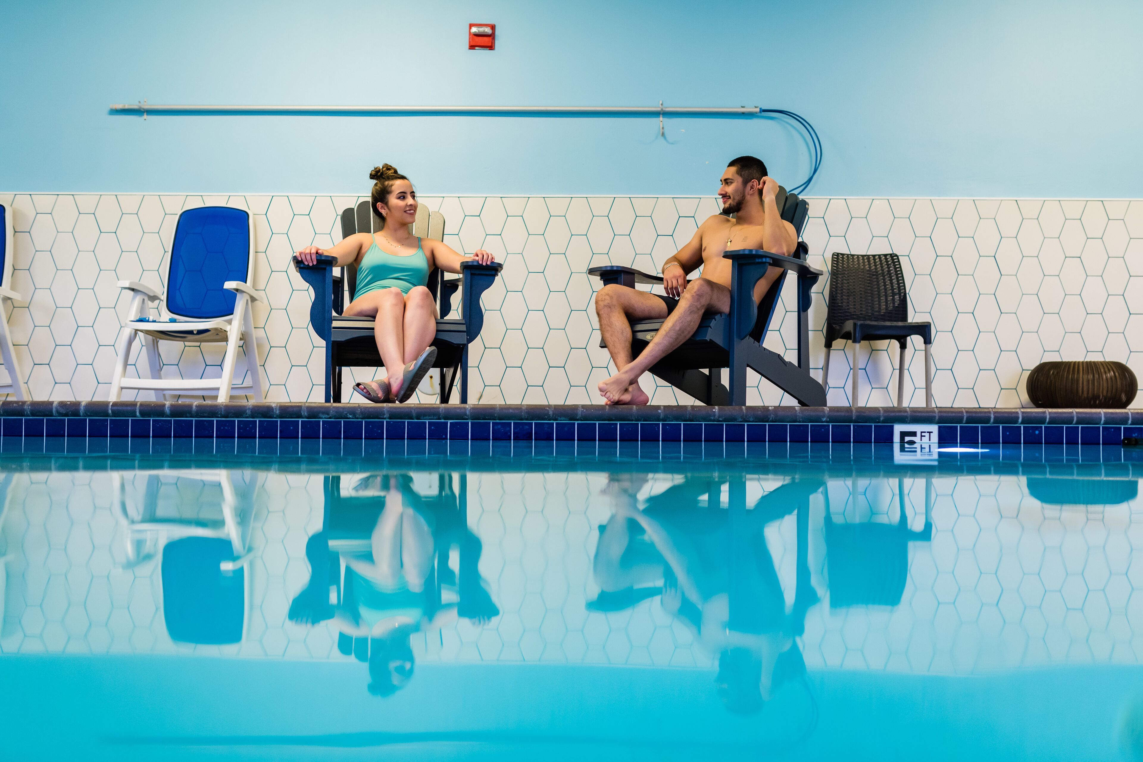 Indoor pool, open 10:00 AM to 10:00 PM, sun loungers