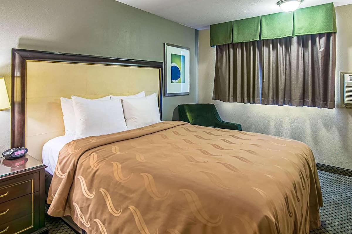 Kamer, 1 queensize bed, toegankelijk voor rolstoelgebruikers, niet-roken (Roll-in Shower) | Een bureau, een laptopwerkplek, een strijkplank/strijkijzer, wifi