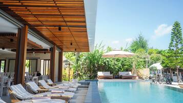 2 outdoor pools, open 8:00 AM to 6:00 PM, pool umbrellas, sun loungers