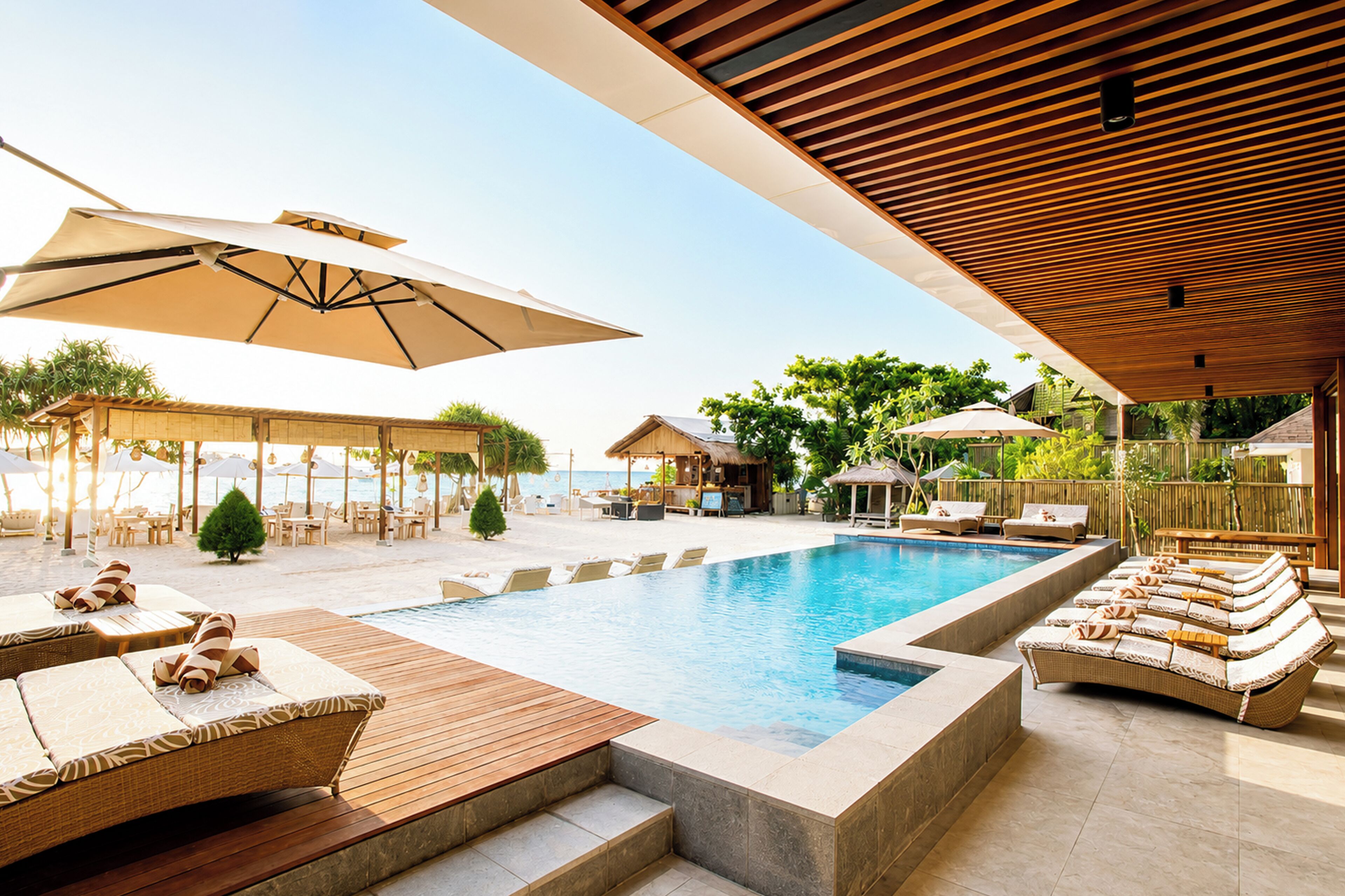 2 outdoor pools, open 8:00 AM to 6:00 PM, pool umbrellas, sun loungers
