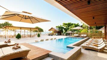 2 outdoor pools, open 8:00 AM to 6:00 PM, pool umbrellas, sun loungers