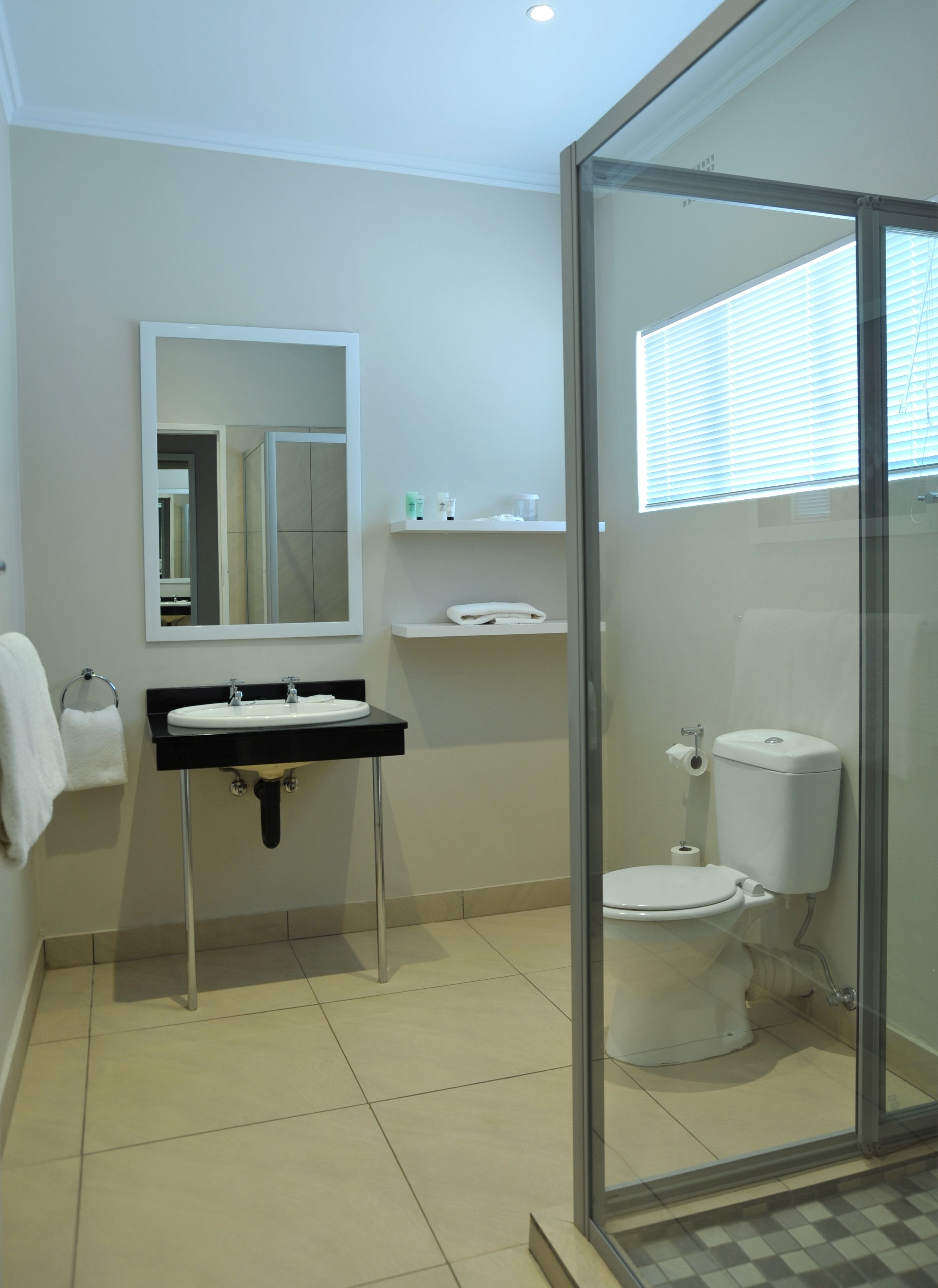 shower, eco-friendly toiletries, hair dryer, towels