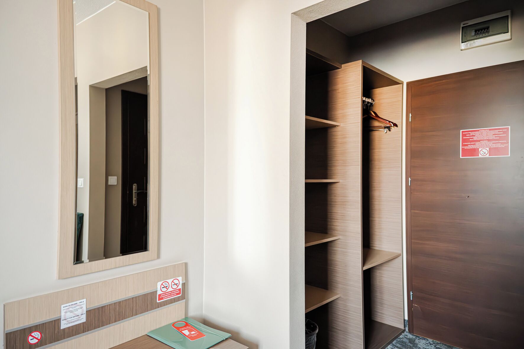 hypo-allergenic bedding, desk, blackout curtains, iron/ironing board