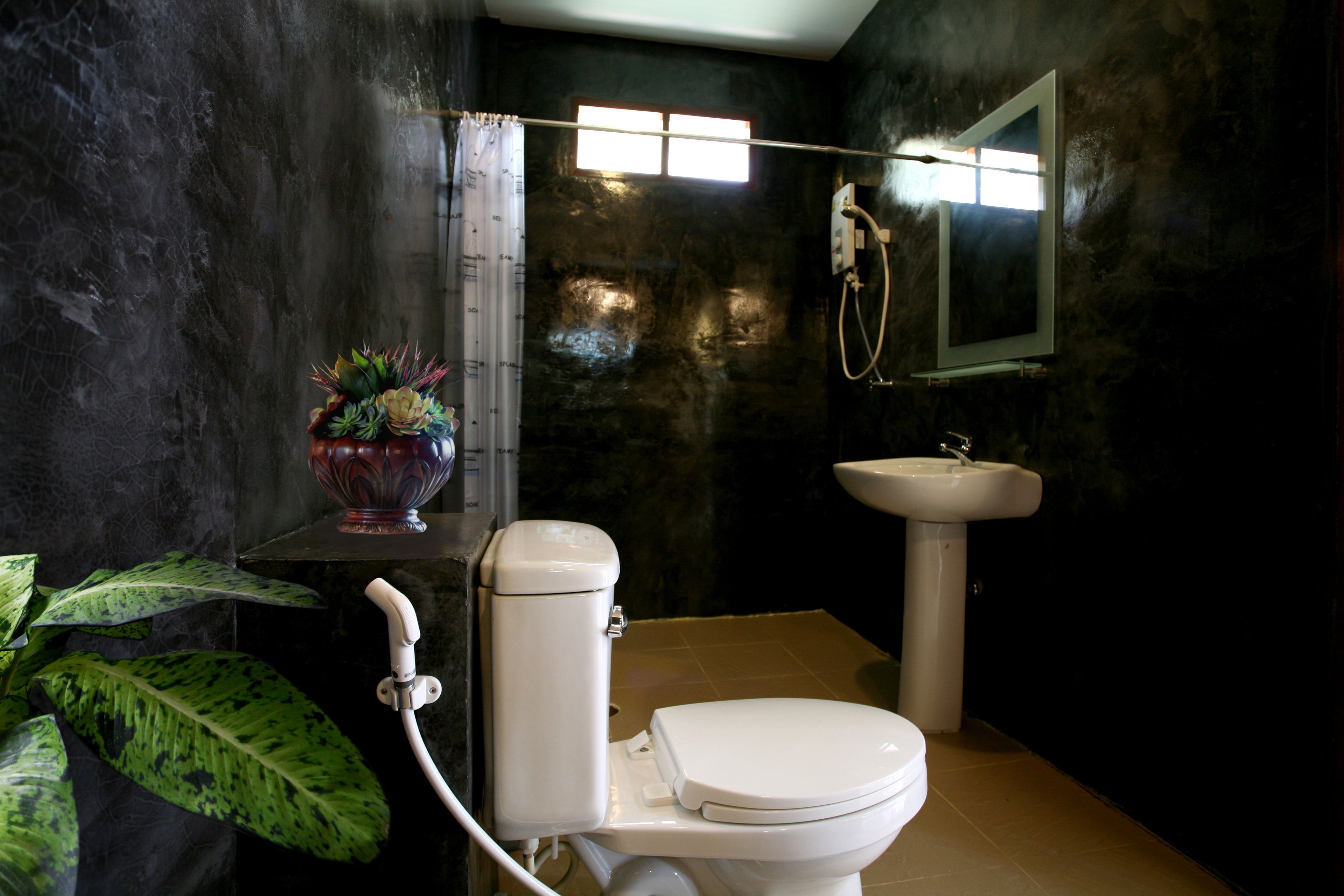 standard room with pool view | bathroom | shower, rainfall showerhead, free toiletries, towels