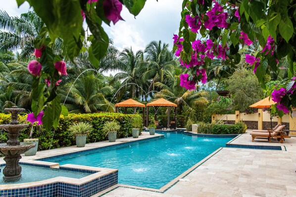 Outdoor pool, pool loungers