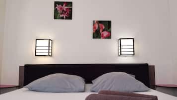 Individually decorated, desk, laptop workspace, blackout drapes