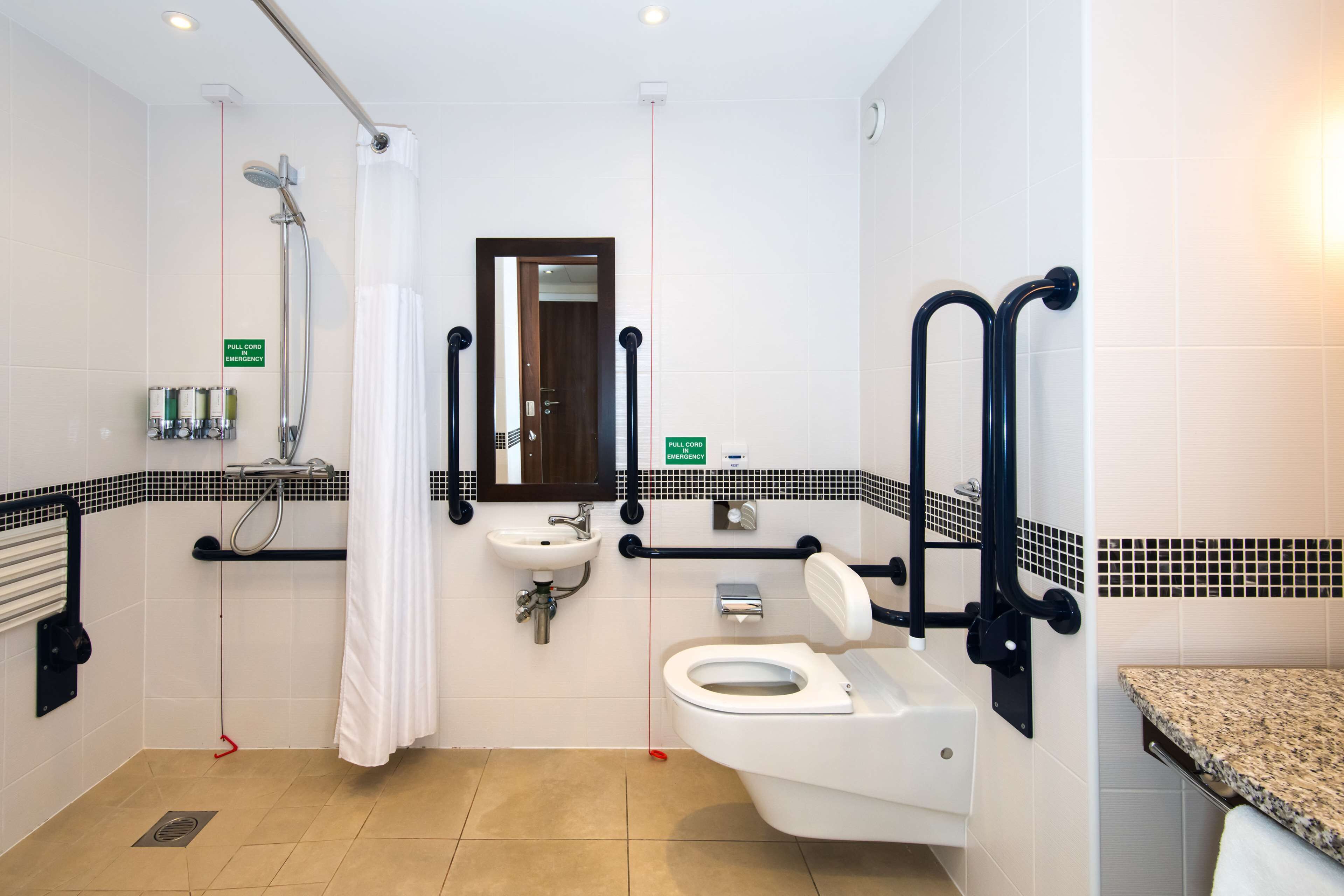 room, 1 queen bed, accessible | bathroom shower