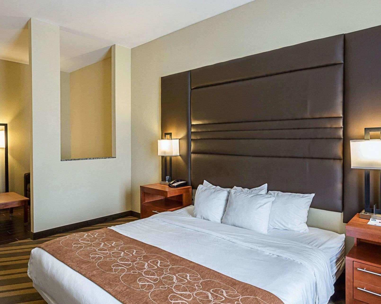 Premium bedding, desk, blackout drapes, iron/ironing board