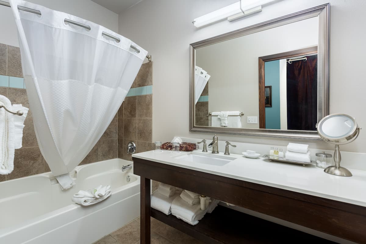 rainfall showerhead, designer toiletries, hair dryer, bathrobes