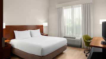 1 bedroom, desk, laptop workspace, blackout curtains