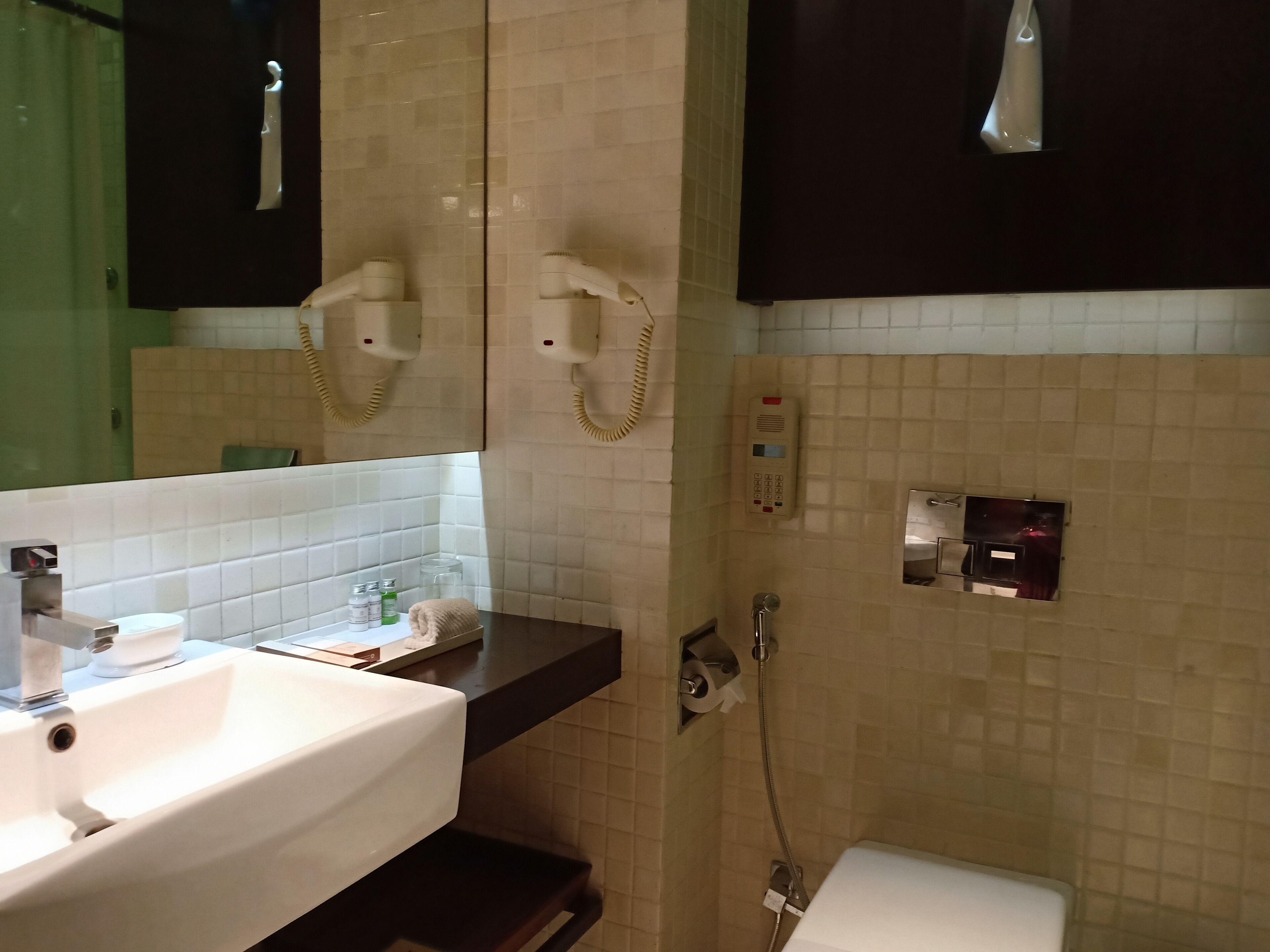 free toiletries, hair dryer, slippers, towels