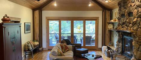 50-inch Smart TV with digital channels, TV, fireplace