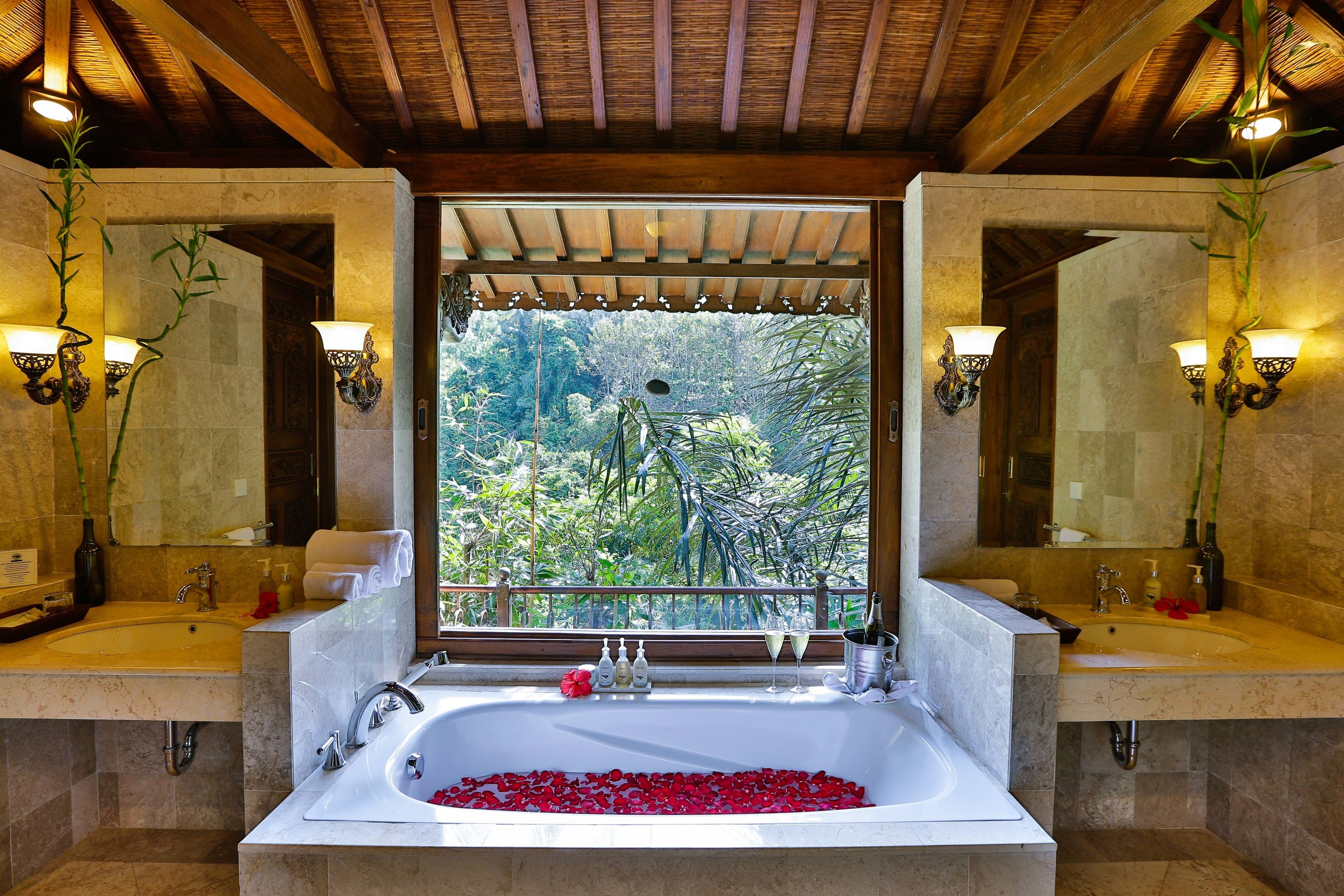royal rainforest villa | bathroom | separate bathtub and shower, deep-soaking bathtub, rainfall showerhead