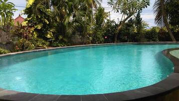 Outdoor pool, sun loungers