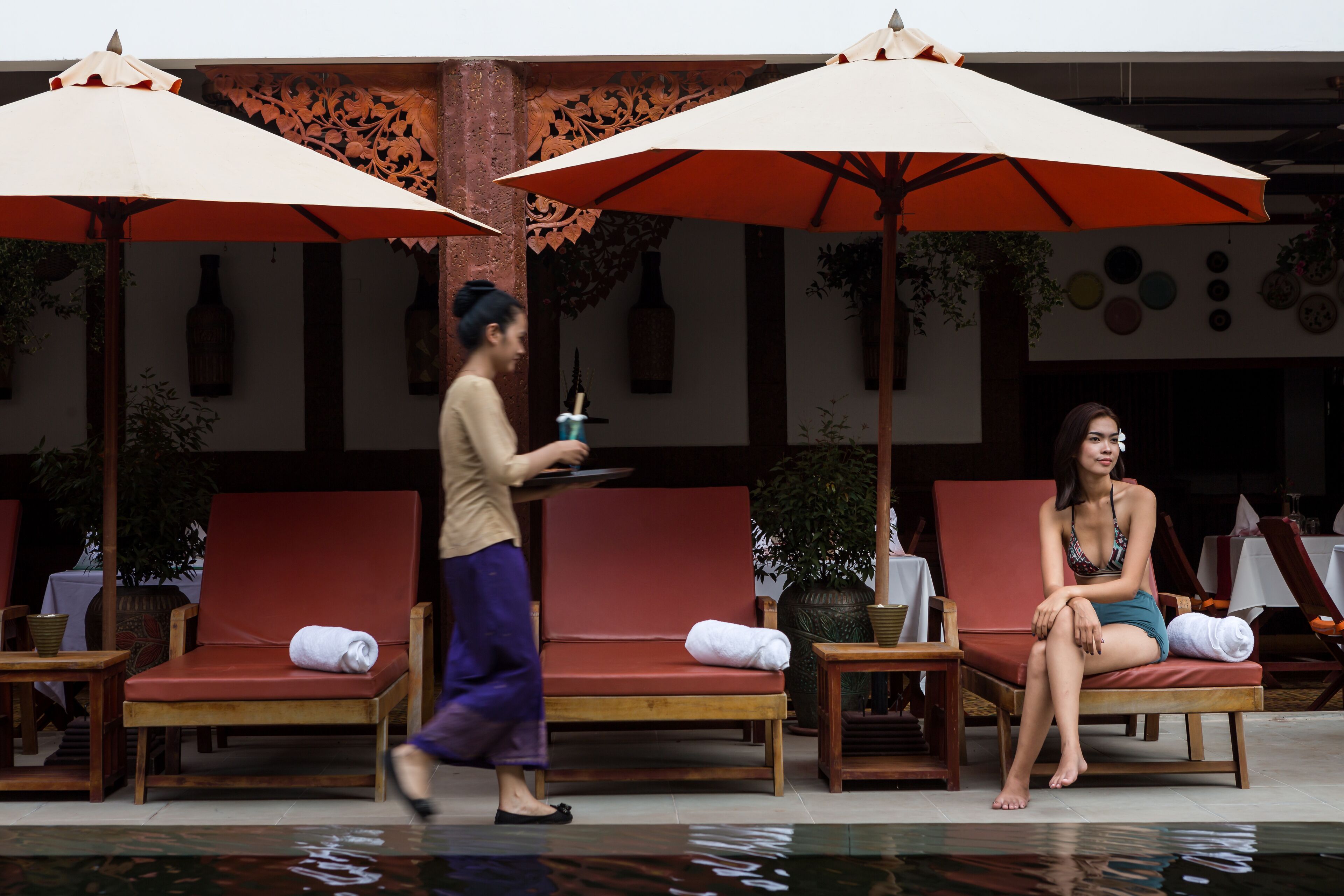 breakfast, lunch served; local and international cuisine, pool views